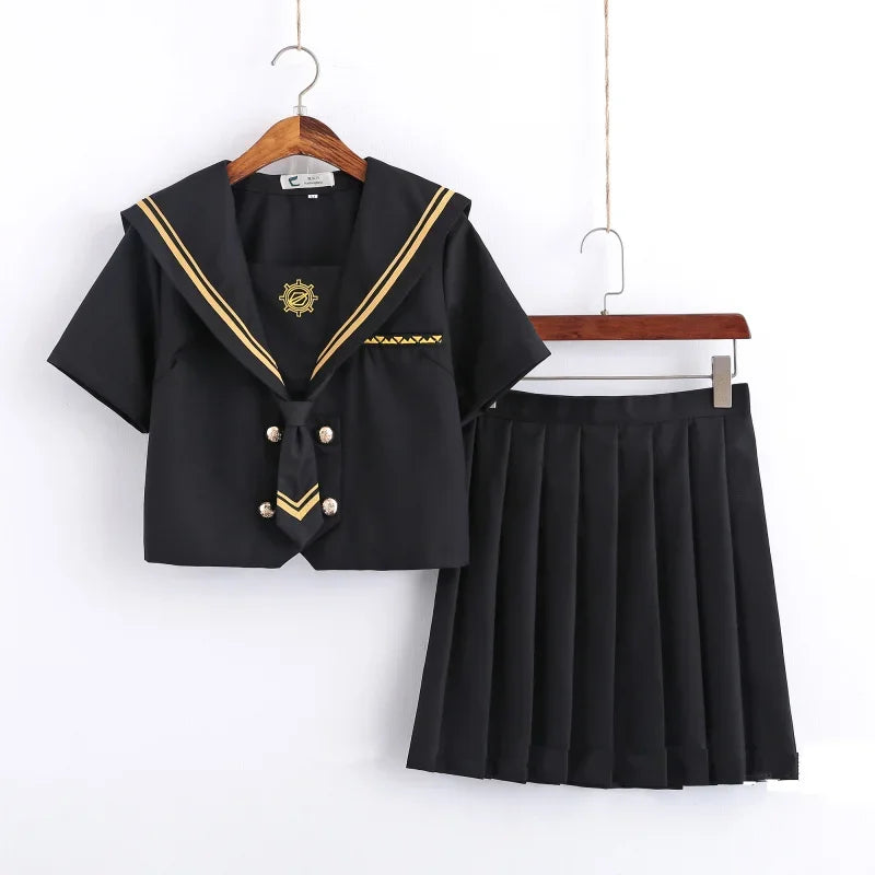 Spring Autumn Long Sleeve Japanese JK Sets School Uniforms Girls Musketeers High School Women Novelty Pleated Skirt Sailor Suits