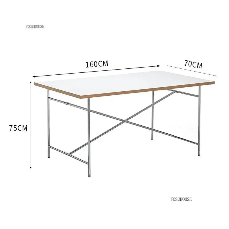 Office Furniture Stainless Steel Leg Rectangular Desks Solid Wood Office Computer Desk For Conference Room Writing Study Table g