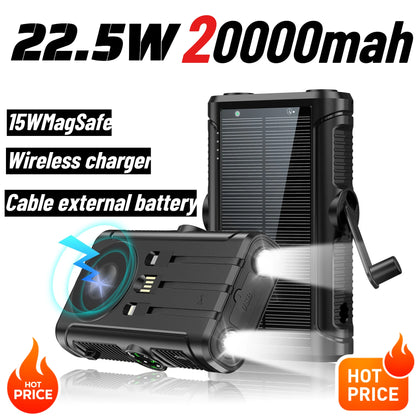 50000mAh Solar Power Bank 22.5W Magnetic Wireless Charging Camping Powerbank with Cables External Battery for IPhone Magsafe