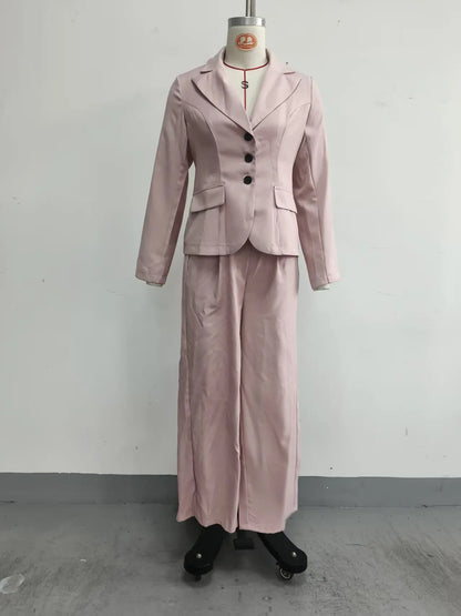 Autumn New Women's Long-sleeved Suit Shirt 2-piece Set Fashion Pocket Suit Collar Slim Temperament Female Office Trousers Suit