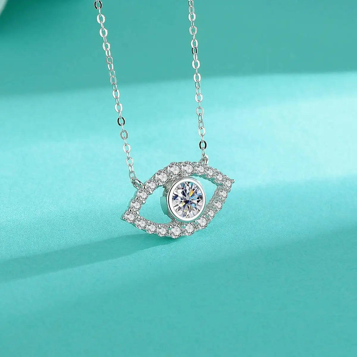 TS 925 Sterling Silver Plated Platinum Moissanite Necklace For Women 1 Carat Lab Moissanite Eye Pendant Necklace Jewelry Gift
