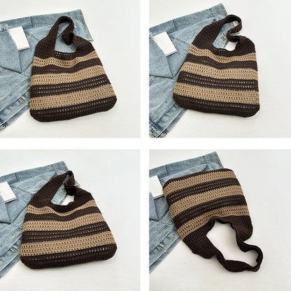 Wool Plush Woven Women Shoulder Bags Ladies Stripe Designer Knitted Braid Handbags Tote Summer Beach Shopper Purses