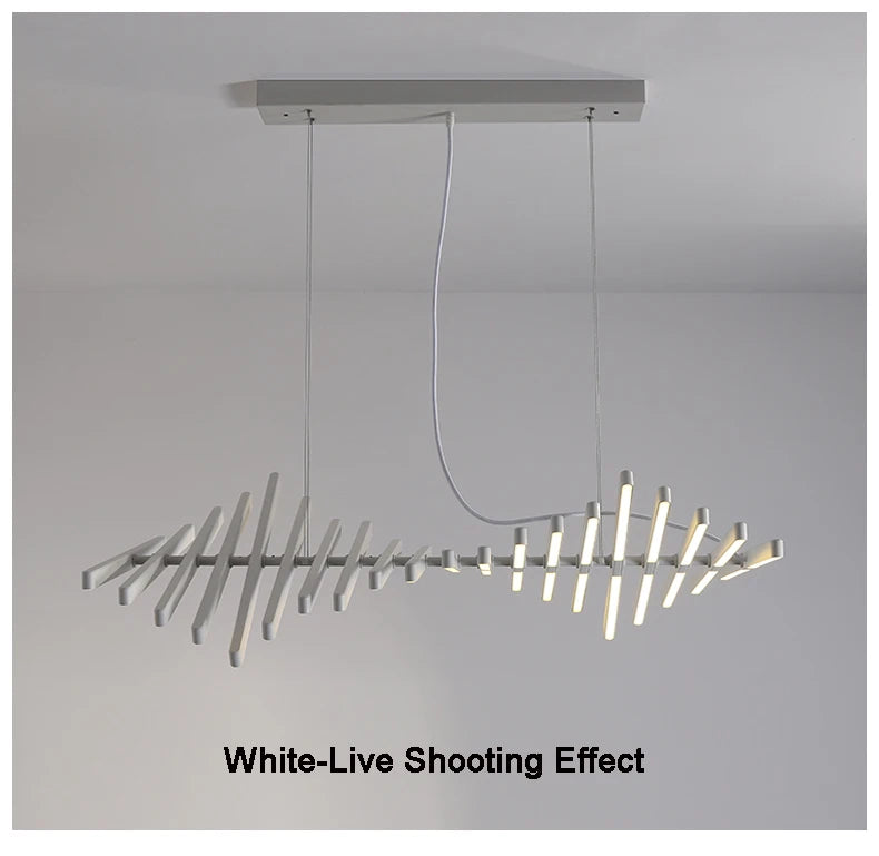 Modern LED Ceiling Chandelier Lights Nordic Luxury Pendant Lights for Living Dining Room Fish Bone Design Dimmable Hanging Lamp