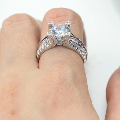 14K White Gold Vintage Lovers Grown Pink Diamond Ring Set Engagement Wedding Rings for Women Men Jewelry