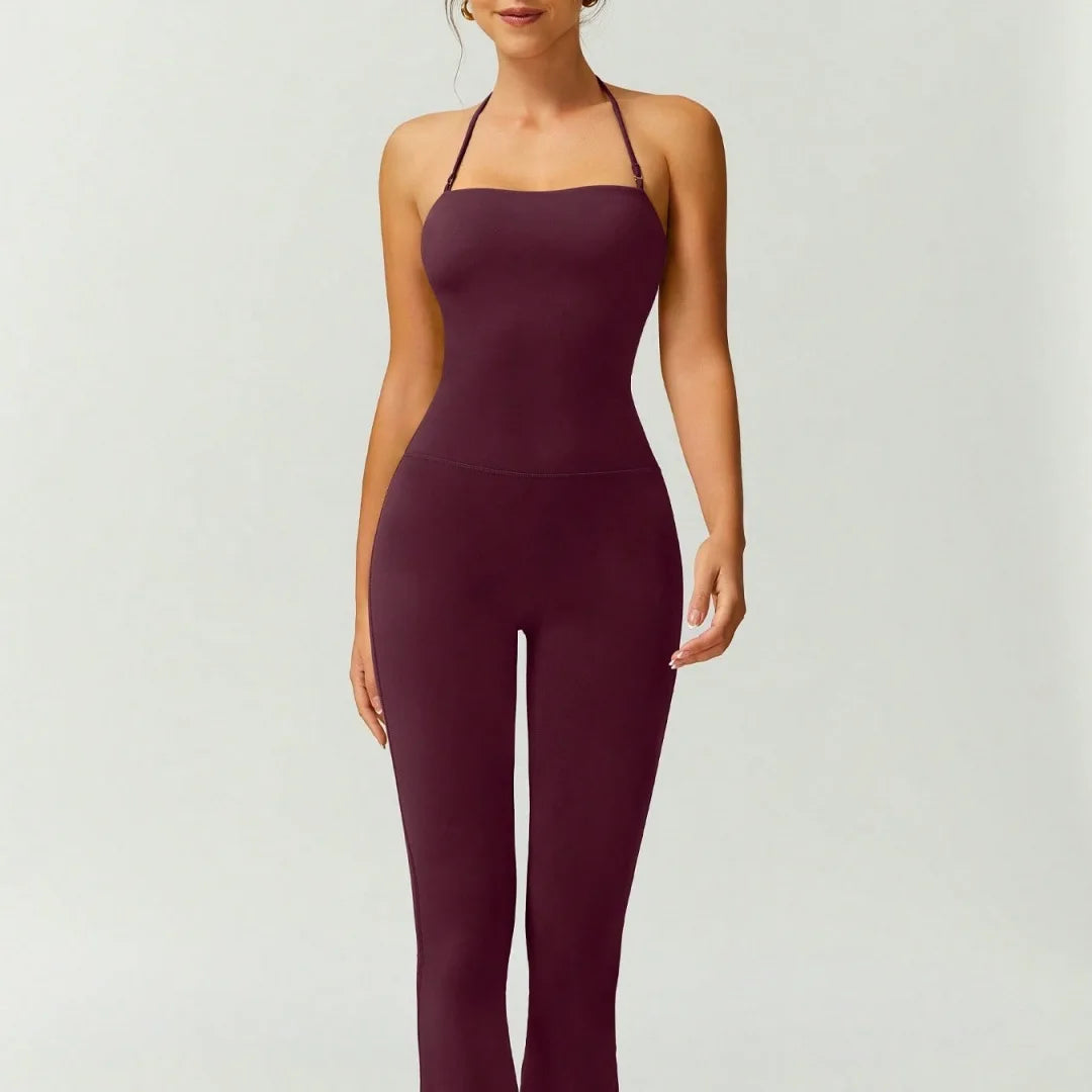 Female Sexy Backless Gym Jumpsuits Set Woman Training Yoga Flared Sportswear Woman Sports Clothes Fitness Elastic Training Suits