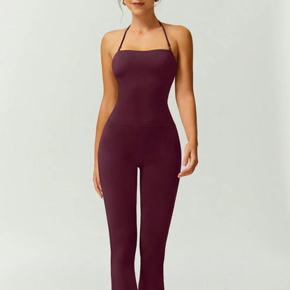 Female Sexy Backless Gym Jumpsuits Set Woman Training Yoga Flared Sportswear Woman Sports Clothes Fitness Elastic Training Suits