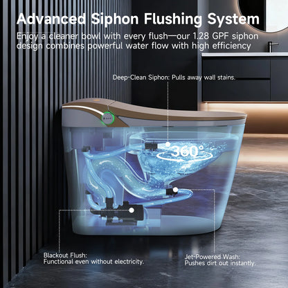 Brown Smart Tankless Toilet 1.28 GPF Dual-Flush Auto Flush Heated Seat Bidet Warm Wash Dryer Auto Open Soft-Close Sterilization