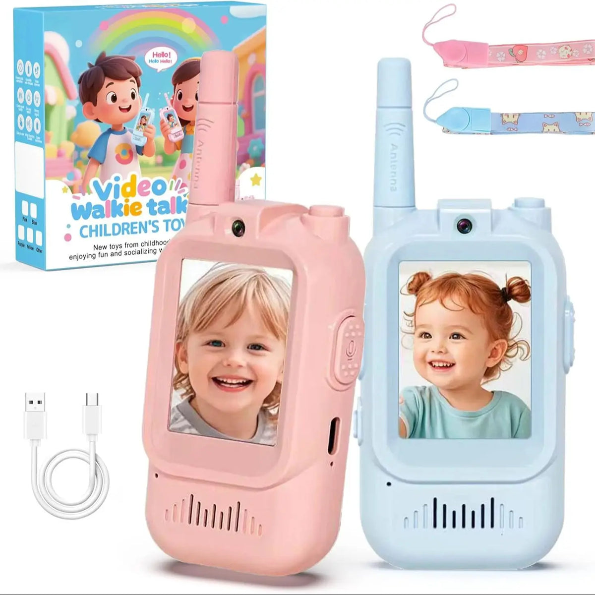Video Walkie Talkies for Kids 2 Pack Rechargeable Intercom Walkie-talkie Cute 2 Inch Screen One-Click Call Child Video Intercom