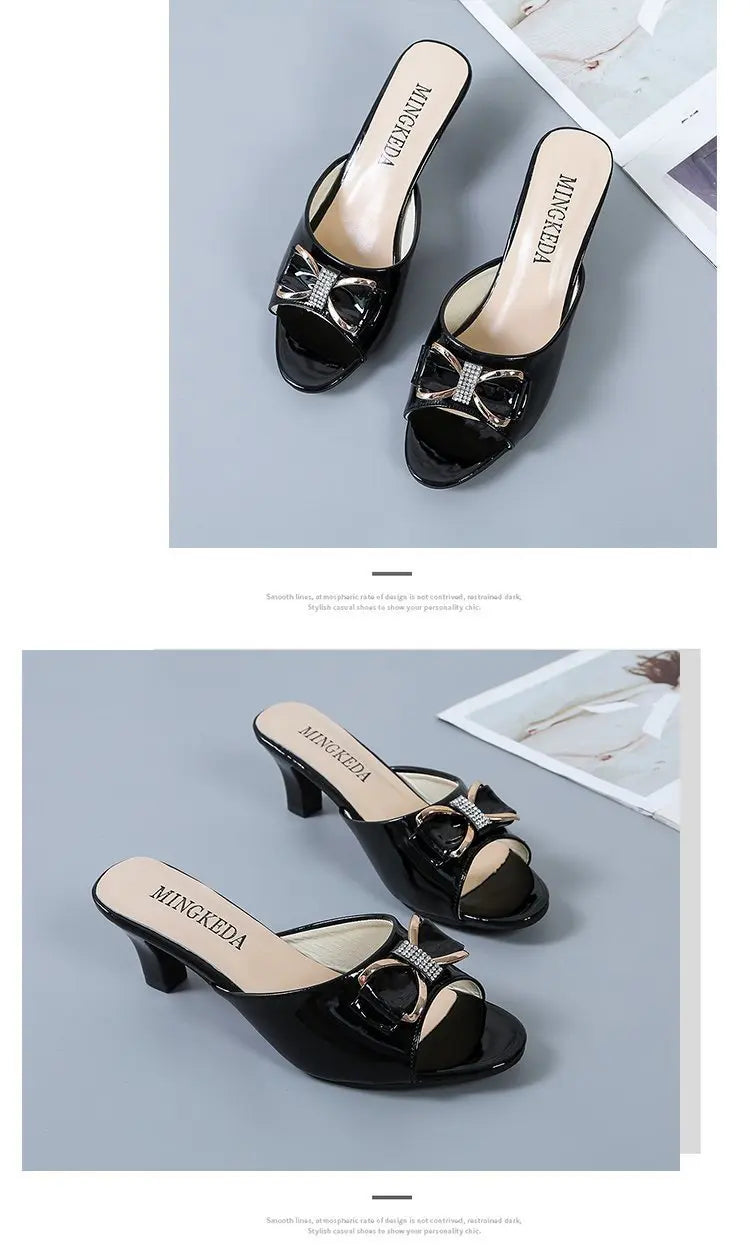 Summer Female Sandals Women Slippers Sexy Open Toe Fish Mouth Slippers  Ladies Rhinestone Bowknot Slides Shoes Plus Size 42