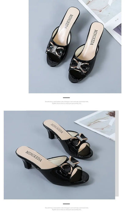 Summer Female Sandals Women Slippers Sexy Open Toe Fish Mouth Slippers  Ladies Rhinestone Bowknot Slides Shoes Plus Size 42