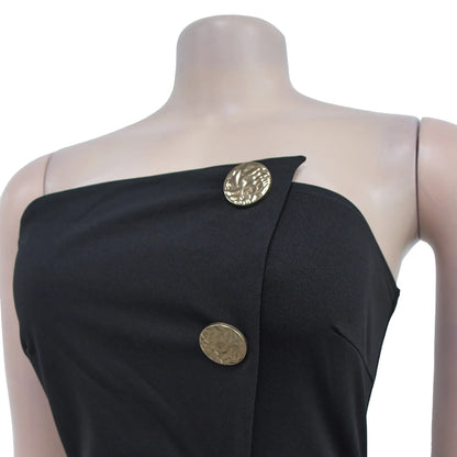 Sexy Backless Strapless Jumpsuit Summer Women Fashion Solid Button Sleeveless Slim Fit Wrap Hip Jumpsuits Elegant Office Romper