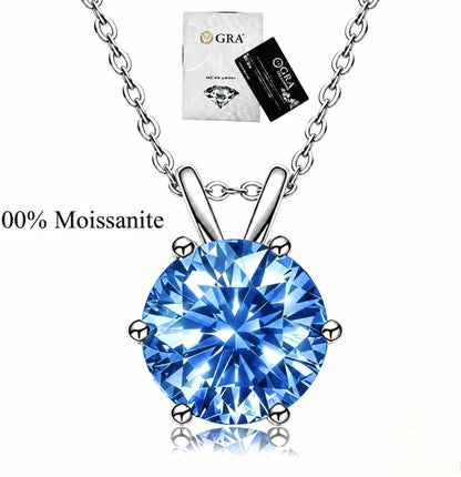 Blue women's moissanite necklace, simple luxury, classic six claw pendant, collarbone chain accessory, hot selling item