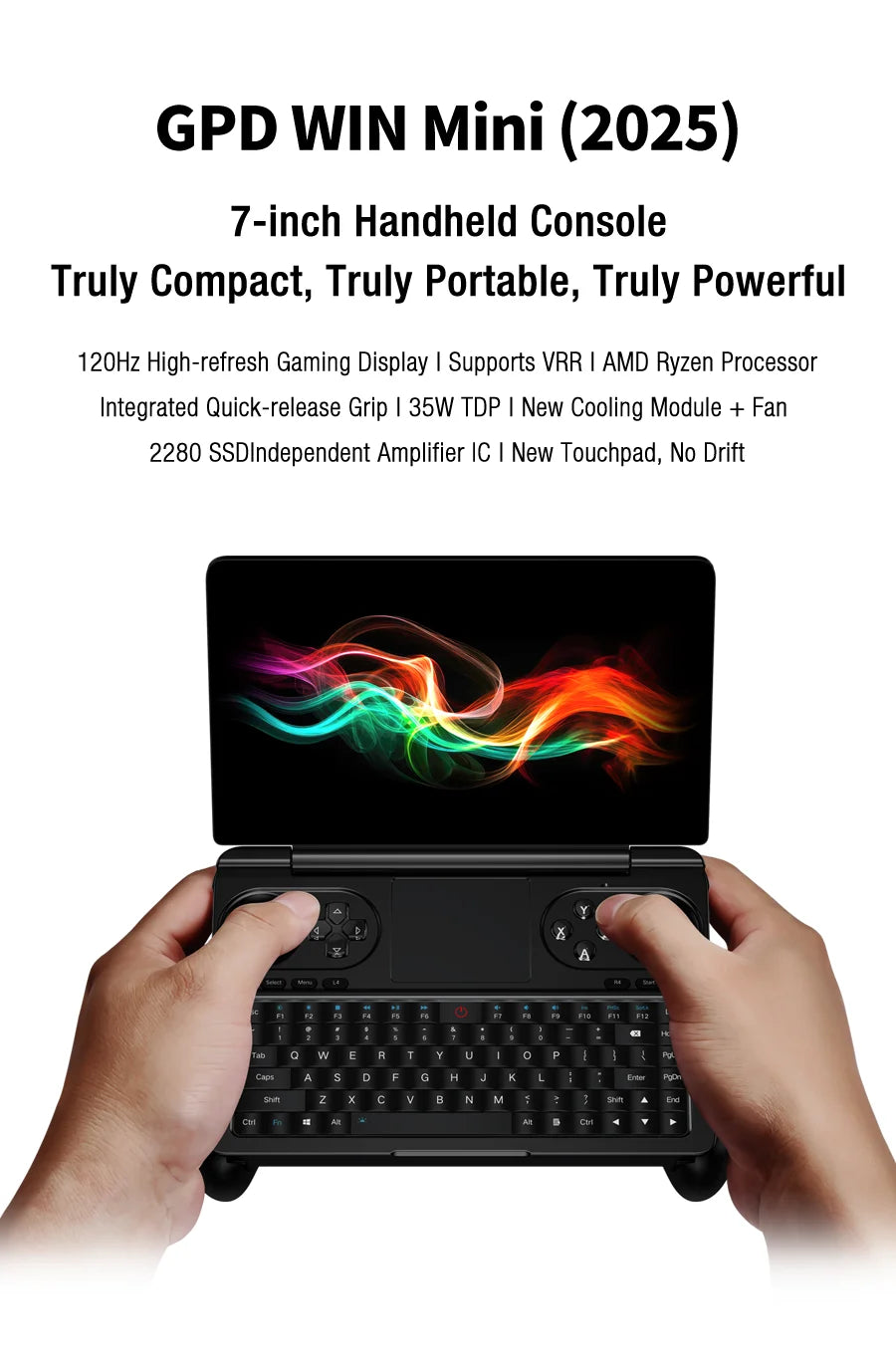 GPD WIN MINI AI 9 HX 370 7'' 1920*1080 64GB RAM 2TB 120Hz Handheld GamePad Tablet NVMe SSD 555g Pocket Game Player Mini Laptop