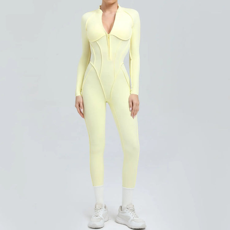 One Pieces Long Jumpsuits Sexy Womens Overalls Mono Streetwear Yellow Body Long Sleeves Woman Clothing Summer Gym Sportswear