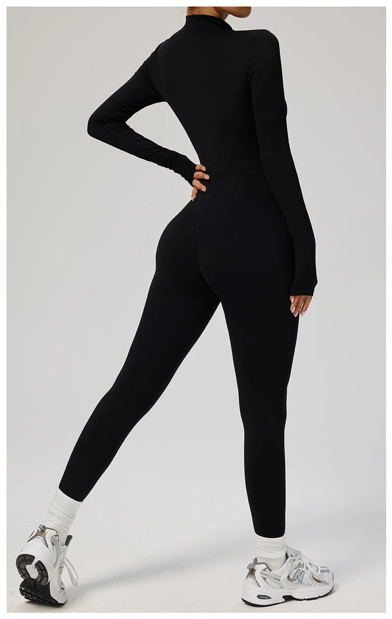 TRY TO BN Women's Jumpsuit Long Sleeve Zipper Shapewear Bodysuit Yoga Fitness One Piece Tights Gym Clothing Mono Deportivo Mujer