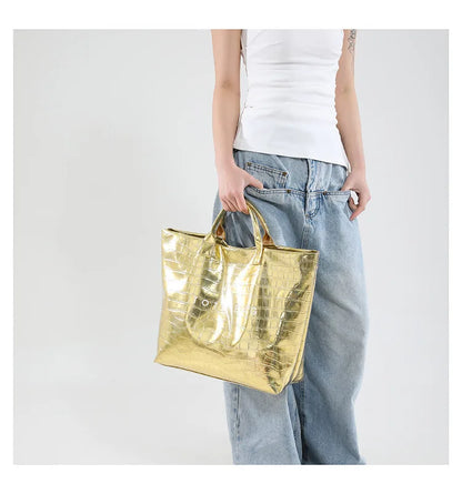 Crocodile Texture Tote Bag Pvc Kraft Paper Large Capacity Luxury Hobo Handbag Women Casual Shopping Letters Top Handle Hand Bags