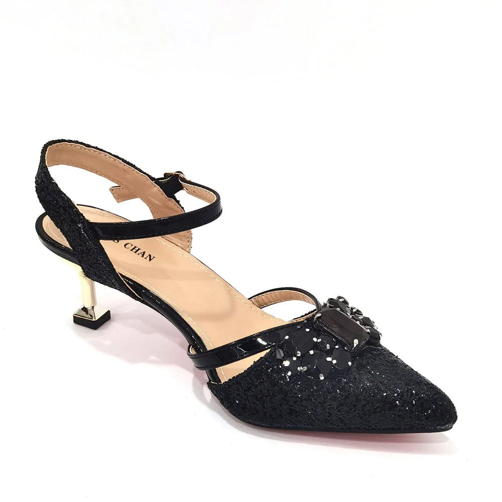 Venus Chan 2022 Nigerian Fashionable Silver Color Peep Toe Shoes Matching Bag Set For Royal Ladies Wedding Party Sandal