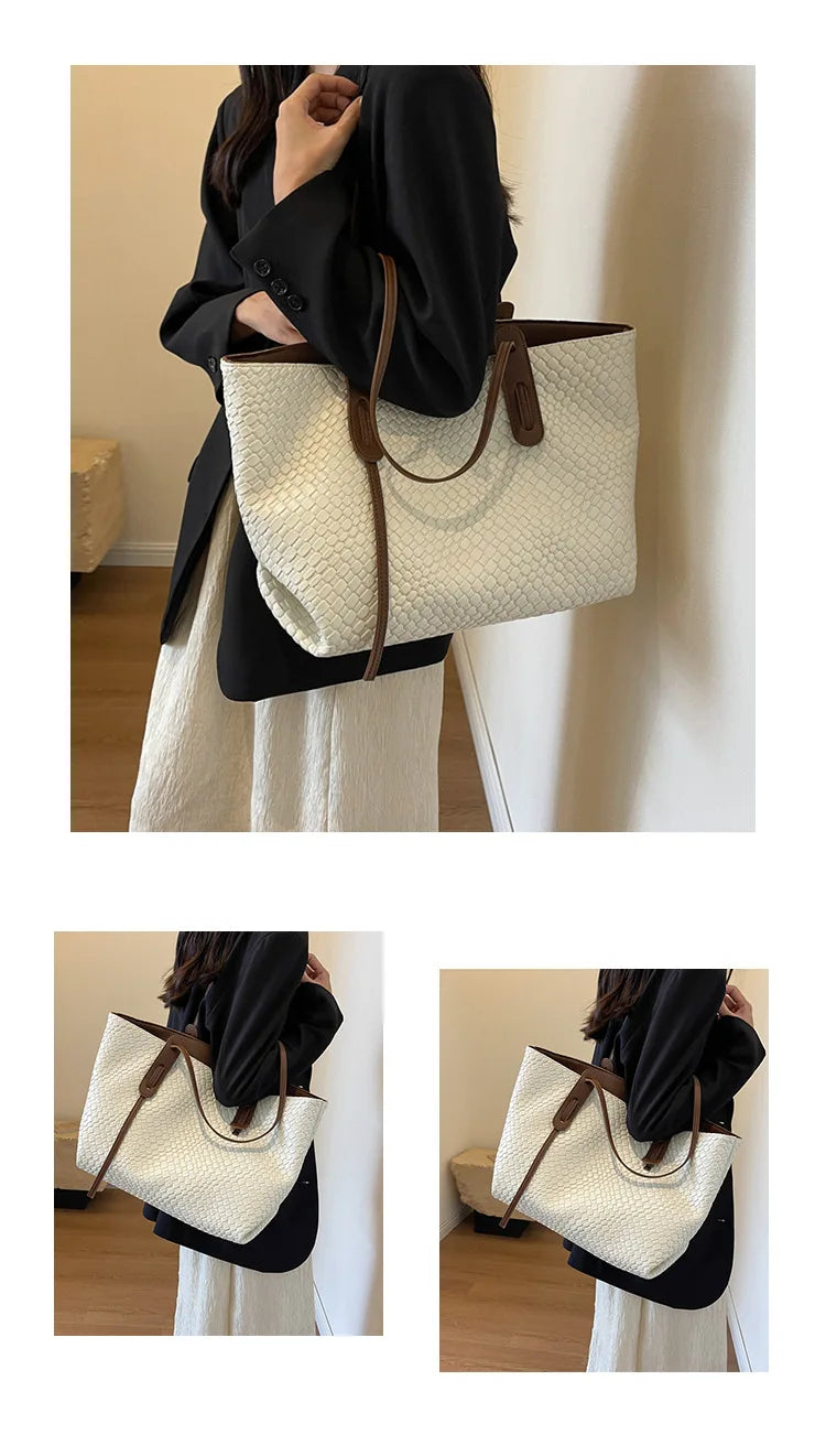 Autumn and Winter Trendy Vintage Rhombic Woven Shoulder Bags Large Capacity Underarm Bag Daily Commuting Bag Casual Handbags