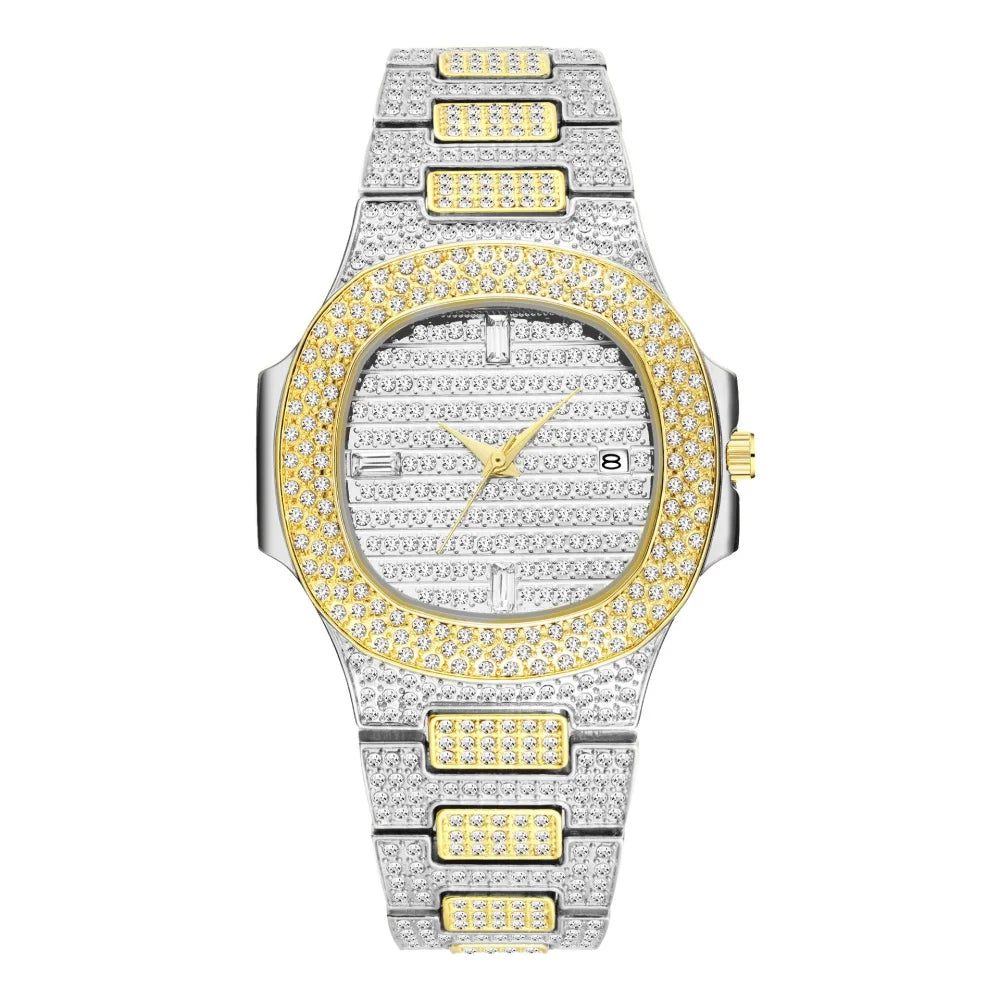 New Luxury Diamond Watch Men Iced Out Watches Calendar Waterproof Quartz Wristwatches Male Clock Relogio Masculino Drop Shipping