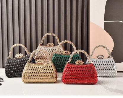 Silver Woman Bag Shine Bling Crown Hasp Diamond Shoulder Bag Crossbody Luxury Designers Rivet Clutch Party Evening Sparkly Purse