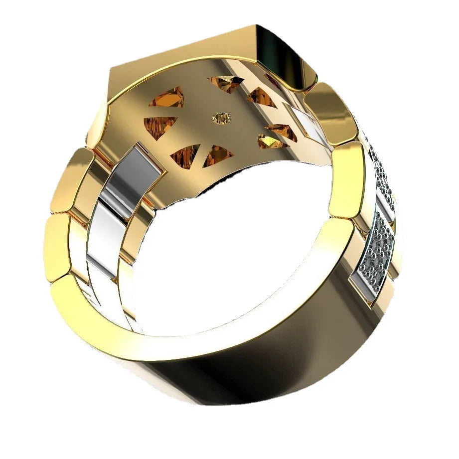 S925 Sterling Silver Mens Ring New Simulation Mozzarella Diamond Gold Plated Two Tone Engagement Ring For Wedding And Daily Wear