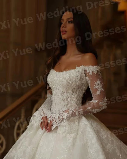 Elegant A Line Women's Off The Shoulder Lace Appliques Wedding Dresses Vestido De Novia Bride Gowns Customized Robe De Mariée
