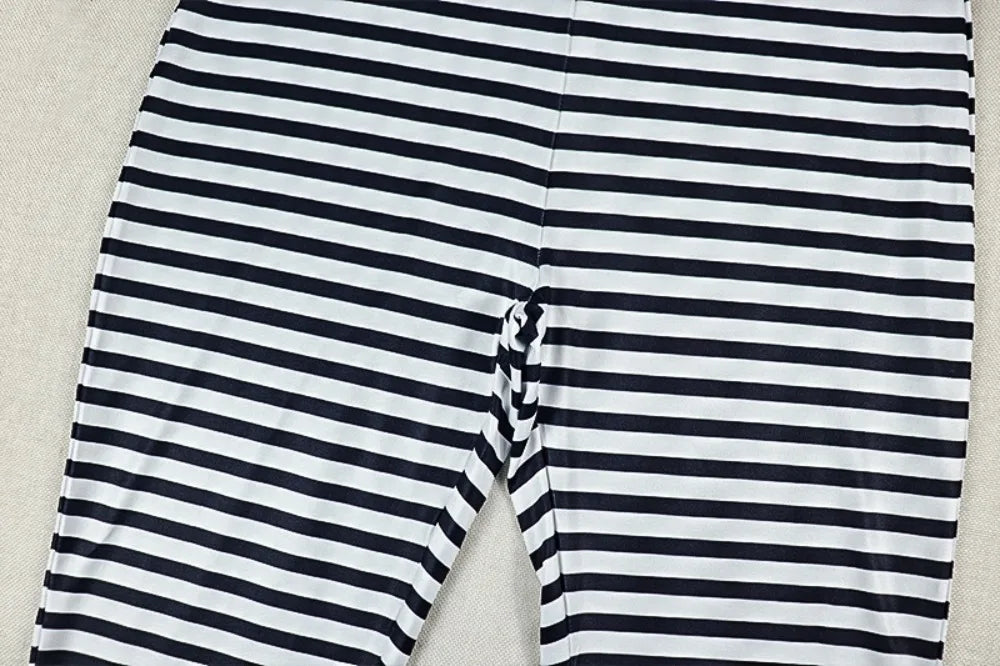 FLARORA Fashion Striped Print Jumpsuits Women Sexy Halter Swinging Collar Sleeveless Backless Skinny Street Clubwear Overalls