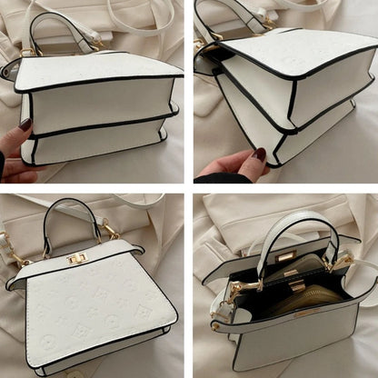 Fashion Embossed Top Handle Bags for Women,Metal Turn Lock Handbag, Adjustable Crossbody Strap,versatile Purse for Daily Outings