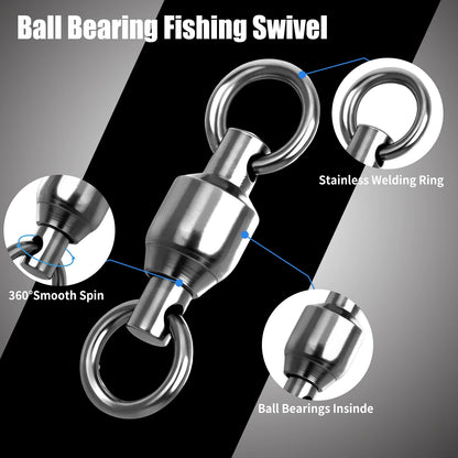 FishTrip Ball Bearing Swivels 10-100pcs Fishing Swivel Solid Welding Ring Stainless Steel Heavy Duty Saltwater Swivel Catfish