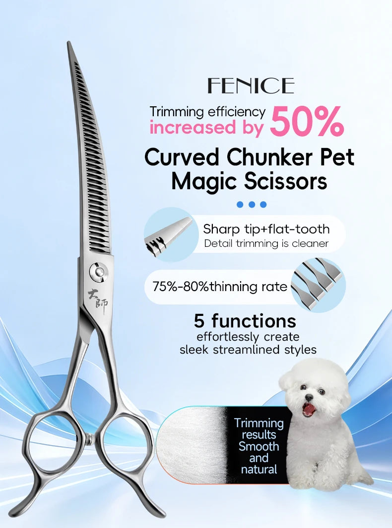Fenice Master Series 7.25 Inch Multi-Functional Pet Dog Grooming Magic Scissors Curved Chunker Shears Tools JP440C 75%-80% Trim
