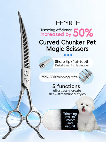 Fenice Master Series 7.25 Inch Multi-Functional Pet Dog Grooming Magic Scissors Curved Chunker Shears Tools JP440C 75%-80% Trim