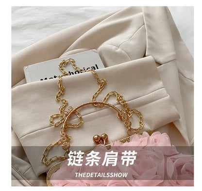 Luxury Women Chain Shoulder Bag Chiffon 3D Flower Banquet Bag Fashion Evening Bags Fashion Clutch Handbag Trendy Crossbody Bag