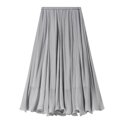 SENTUBILA Women's Summer Skirt 2026 Elegant Elastic Waist Sheen Flowy A Line Long Skirt for Woman Ladies Clothes 162QG4909