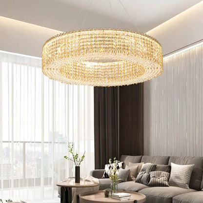 Champagne Crystal Waterfall Bead Modern Ceiling Lights LED Lamps Lighting Fixture for Living Room Lustres Home Decor Lampara
