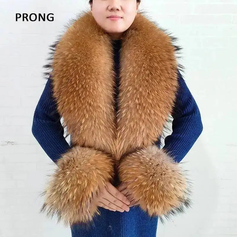 Winter Real Fox Fur Collar Cuffs Set Neck Warmer Fur Scarves Shawls Natural Fox Fur Collar Scarf Women Men Coat Warm Accessories