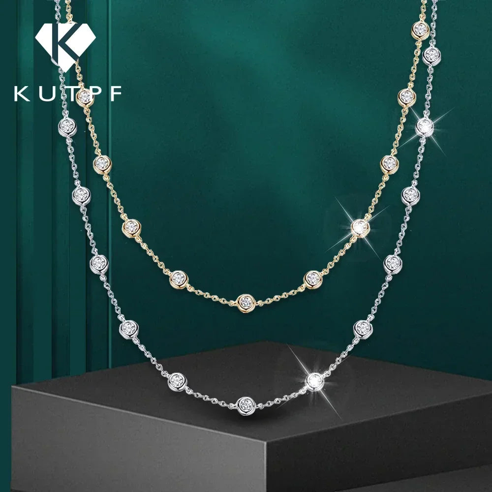 3mm D Color Full Moissanite Tennis Necklace with Certificate 925 Sterling Silver Bezel Set Bubble Round Cut Diamond Neck Chain
