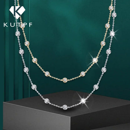 3mm D Color Full Moissanite Tennis Necklace with Certificate 925 Sterling Silver Bezel Set Bubble Round Cut Diamond Neck Chain