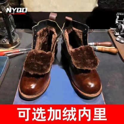 Men's Vintage Genuine Leather Motorcycle Boots, Round Toe British Style Work Ankle Boots