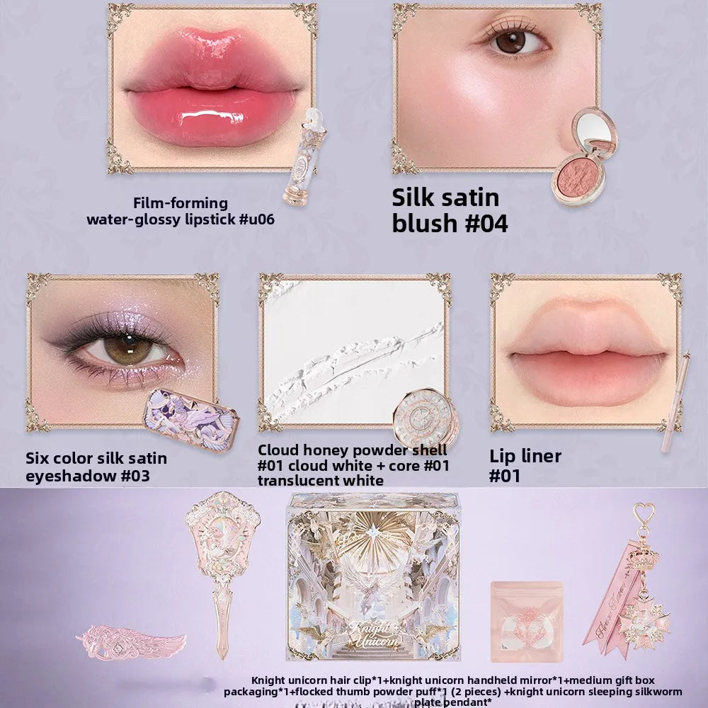 Flower Knows Knight Unicorn Collection Makeup Gift Set Perfumes Lipstick Blush Cloud Setting Powder Eye Shadow Cosmetics Kit