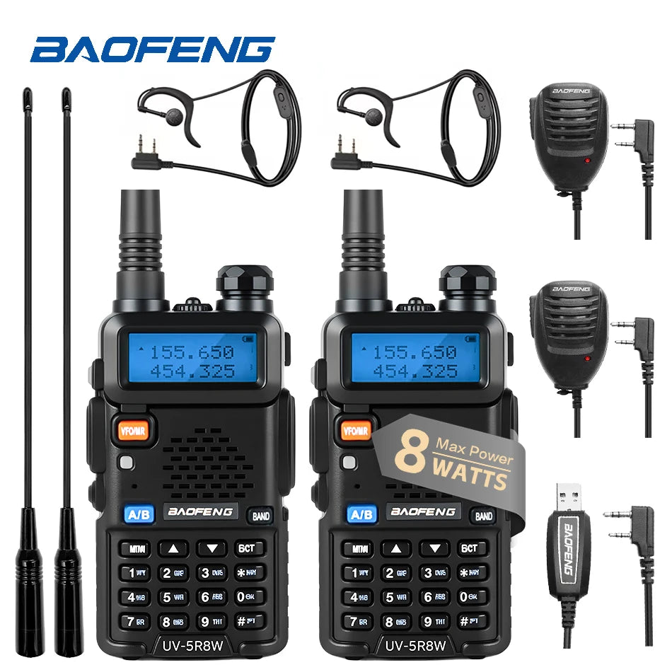 1/2PCS BaoFeng UV-5R 8W Tri-Power Walkie Talkie High Power Dual Band Long Range 128 CH Portable Handheld UV 5R Ham Two Way Radio