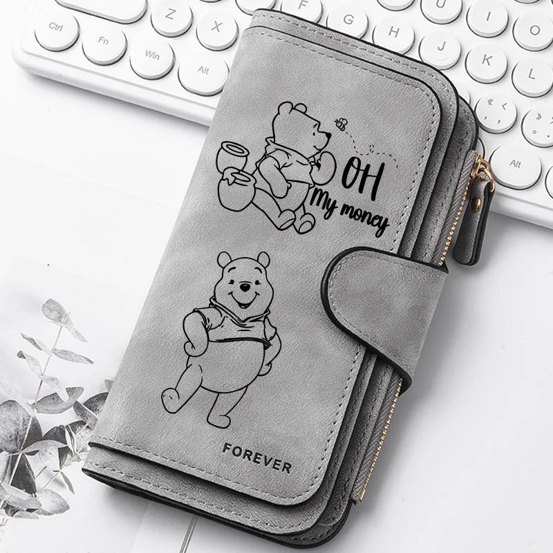 Winnie the Pooh Long Zip Wallet Multi-Card Cute Cartoon Pattern Soft Texture Wallet for Women Large Capacity Lady Clutch Bag