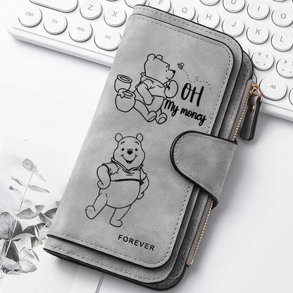 Winnie the Pooh Long Zip Wallet Multi-Card Cute Cartoon Pattern Soft Texture Wallet for Women Large Capacity Lady Clutch Bag
