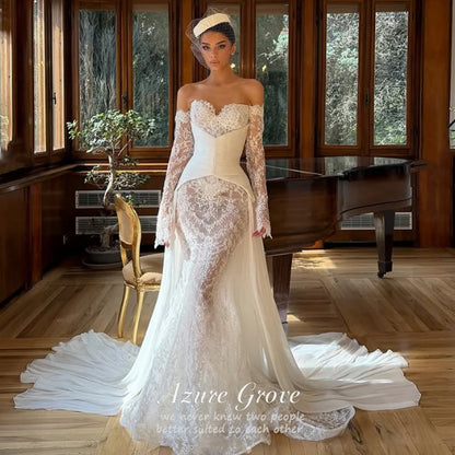 Azure Customized Sweetheart Neck Lace Wedding Dress Lace Mermaid Luxury Wedding Dresses Bridal Gowns Off Shoulder Detachable