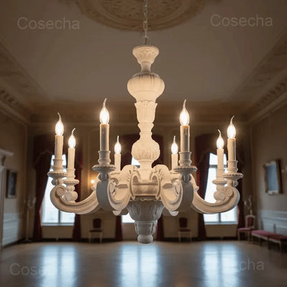 Antique White Wood Chandeliers Mid Century Chandelier Vintage French Hanging Chandeliers Classic 5/6/8 Lights Dining Living Room