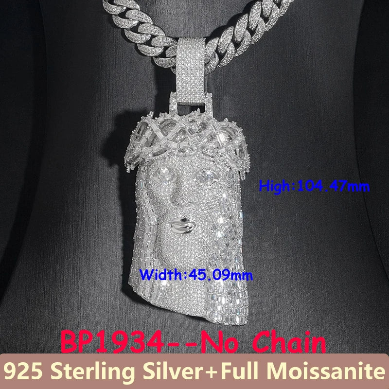Jesus New Unisex Full Moissanite Diamond Pendants For Men Original 925 Sterling Silver Men's Diamond Jewelry Hip Hop For Party