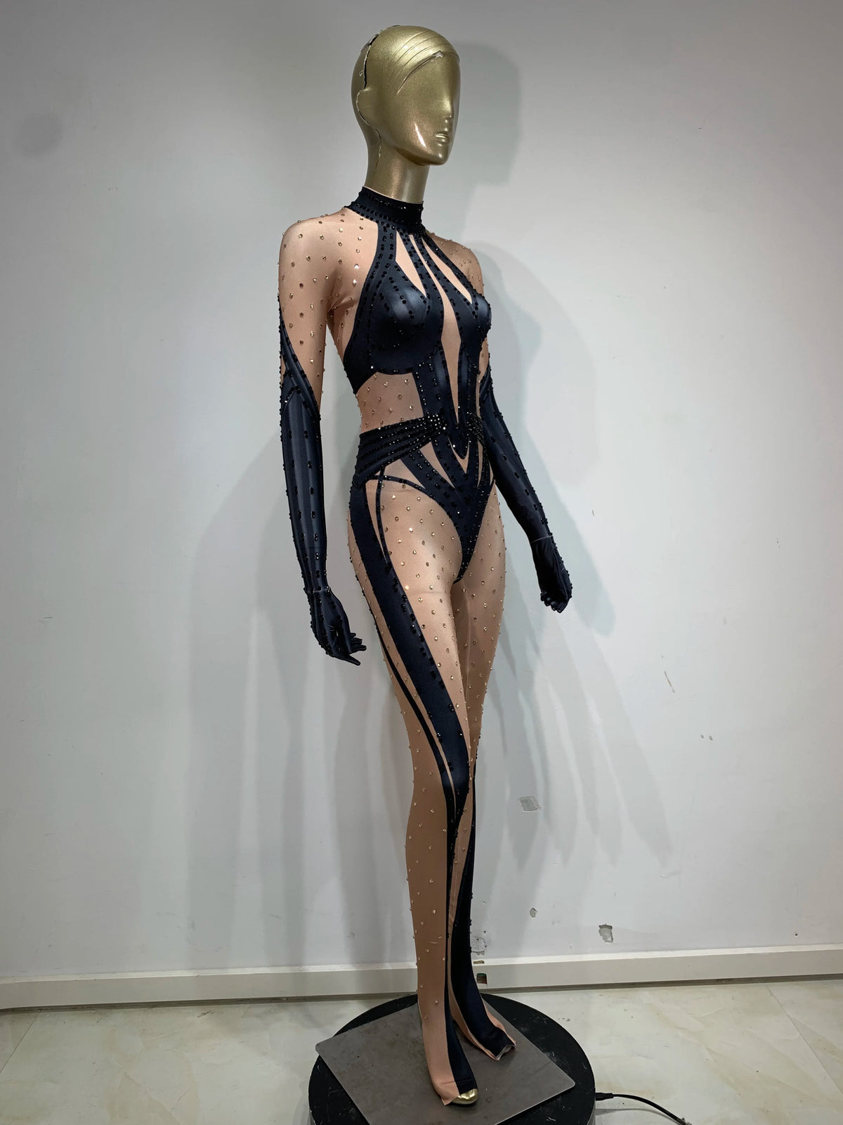 STOCK Sparkling Rhinestone Stretch Jumpsuit Women Sexy Club Evening Party Wear Drag Queen Singer Dancer Stage Perform Costume