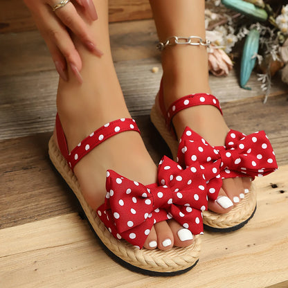 Ladies Flat Sandals Polka Dot Butterfly Knot Multi-Color Comfortable Footwear Fashionable Summer Shoes