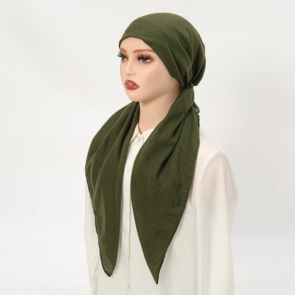 New Solid Cotton Linen Elastic Headscarf Cap Women Elastic Muslim Instant Hijab Bottoming Cap Muslim Headscarf Undercap HeadWrap