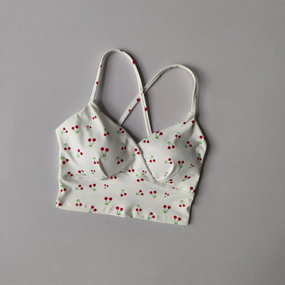 Printed Yoga Tank Top for Women with Chest Pad Fixed Cup Beautiful Back Sports Underwear Running Fitness Outfit Outdoor Strap