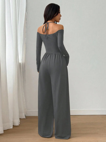 2026 Casual Jumpsuits For Woman Jumpsuit All-match Women's Clothe Simple Style Neck Halter Off Shoulder Solid Color Long Sleeves